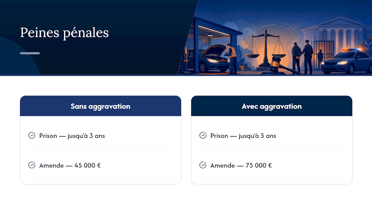 Schéma des sanctions légales pour les contrôles techniques frauduleux