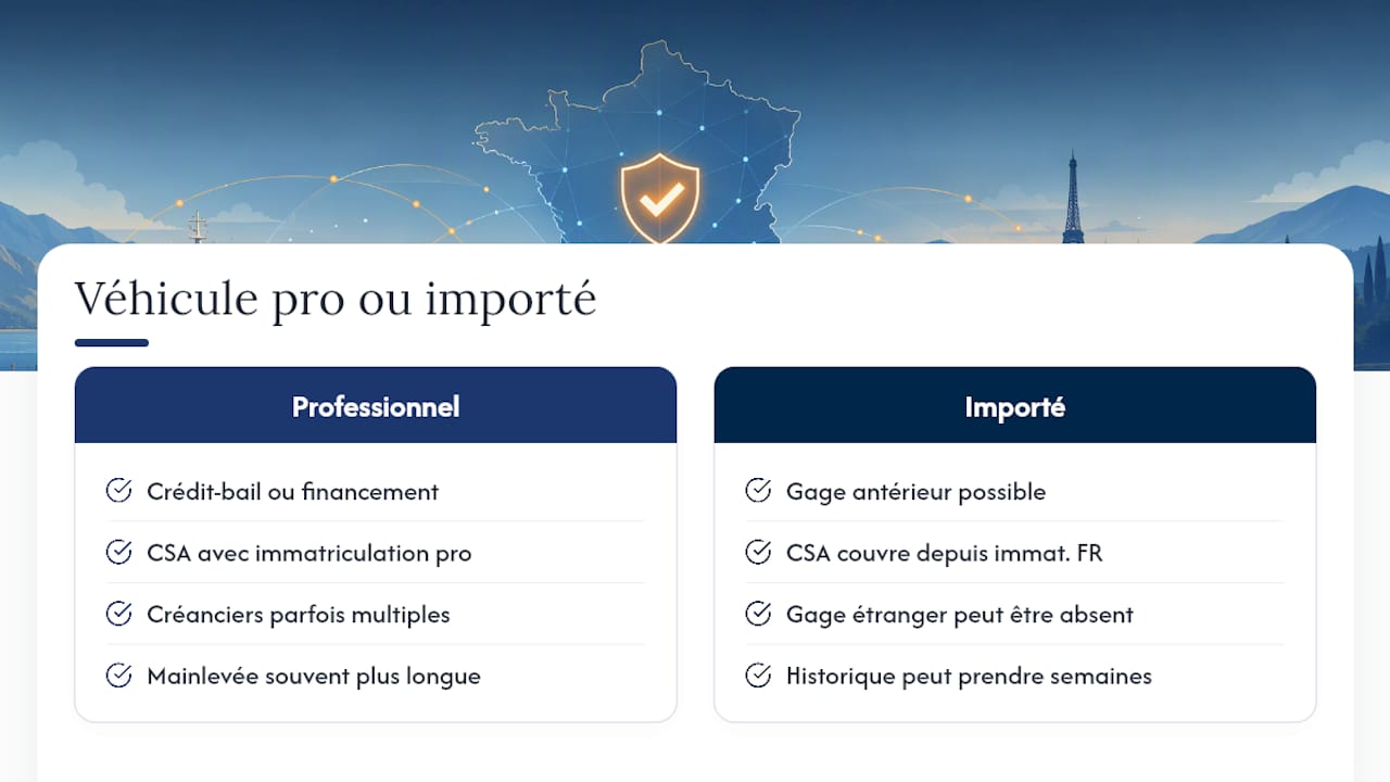 Cas particuliers : véhicule professionnel ou importé — overview diagram