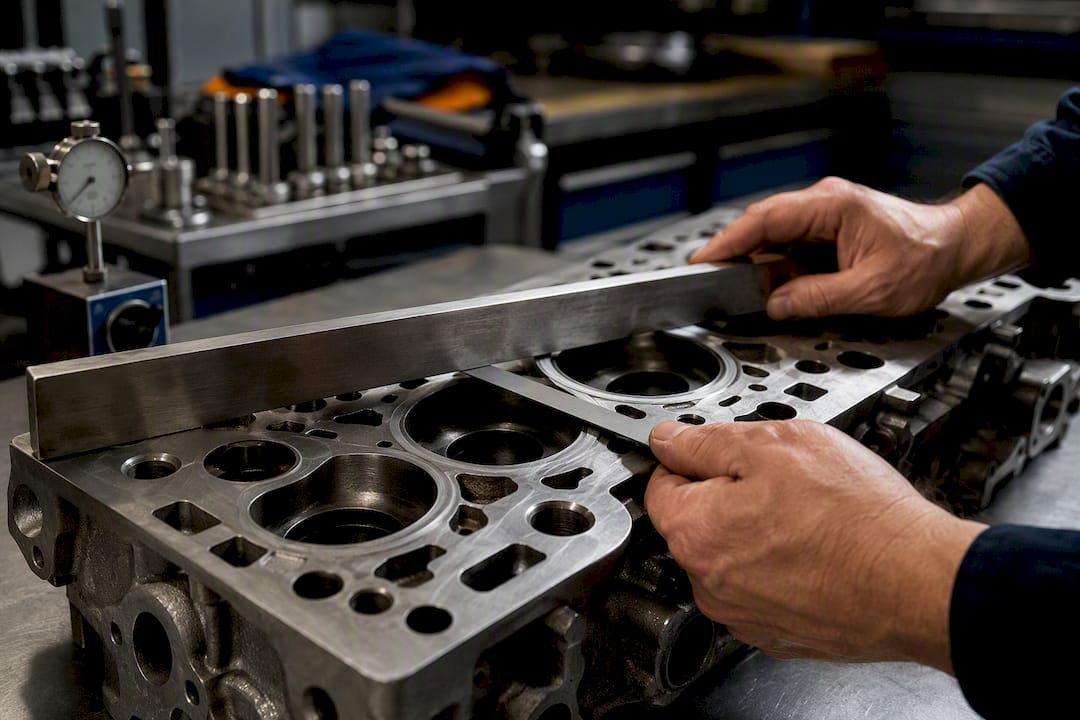 Vérification de la planéité d’une culasse moteur