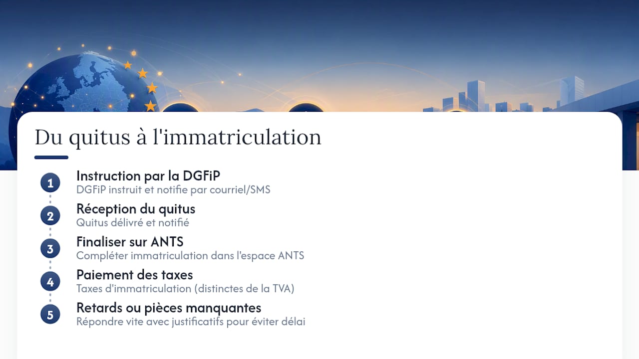 Étapes du quitus jusqu’à l’immatriculation