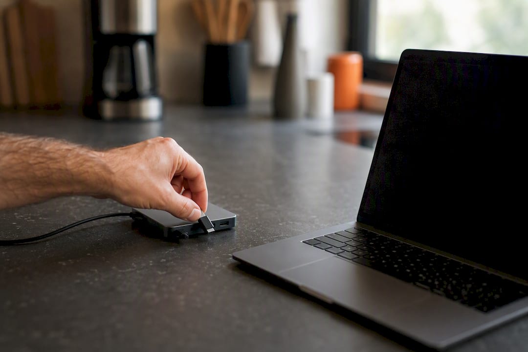 Main connectant un appareil symbolisant l'intégration des paiements