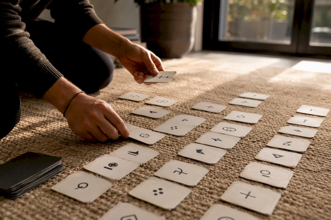 Hands sorting workflow task cards