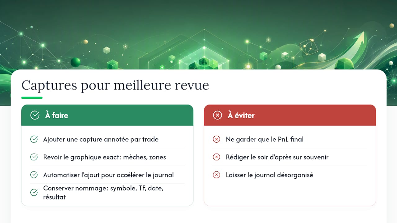 Pourquoi intégrer vos captures d'écran à votre journal de trading ? — overview diagram