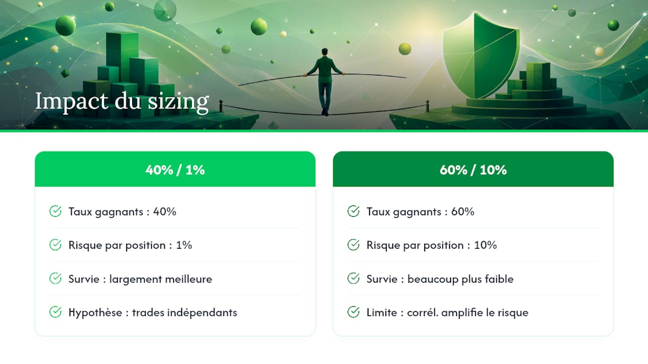 Comparaison des tailles de position et du risque de ruine