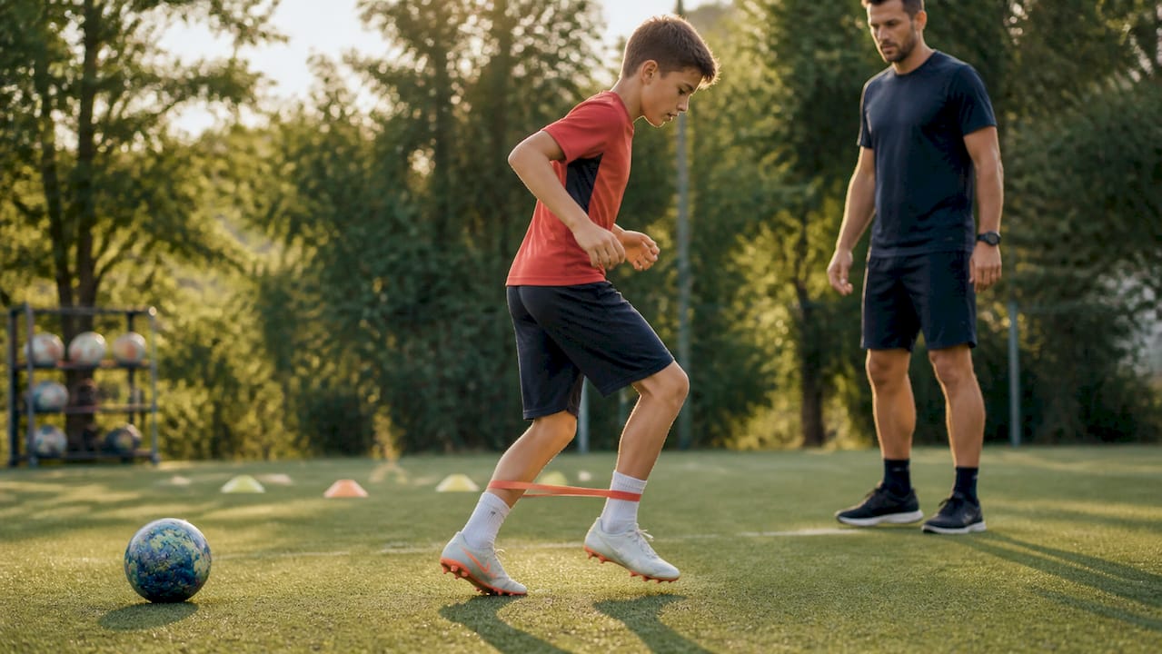 Pre-teen athlete practicing skills with coach