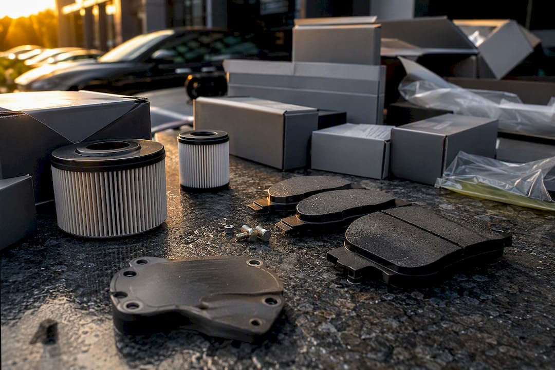 OEM exotic car parts on workshop bench