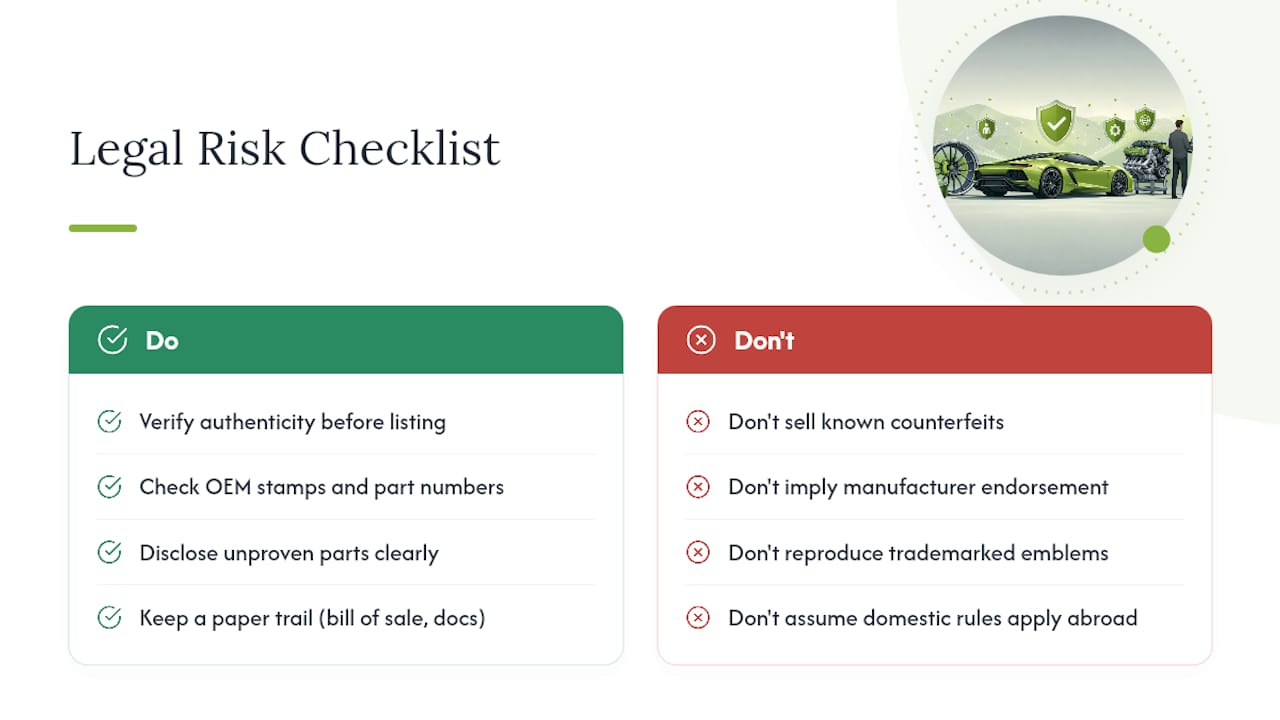 Are There Legal Risks When Selling Supercar Parts? — overview diagram