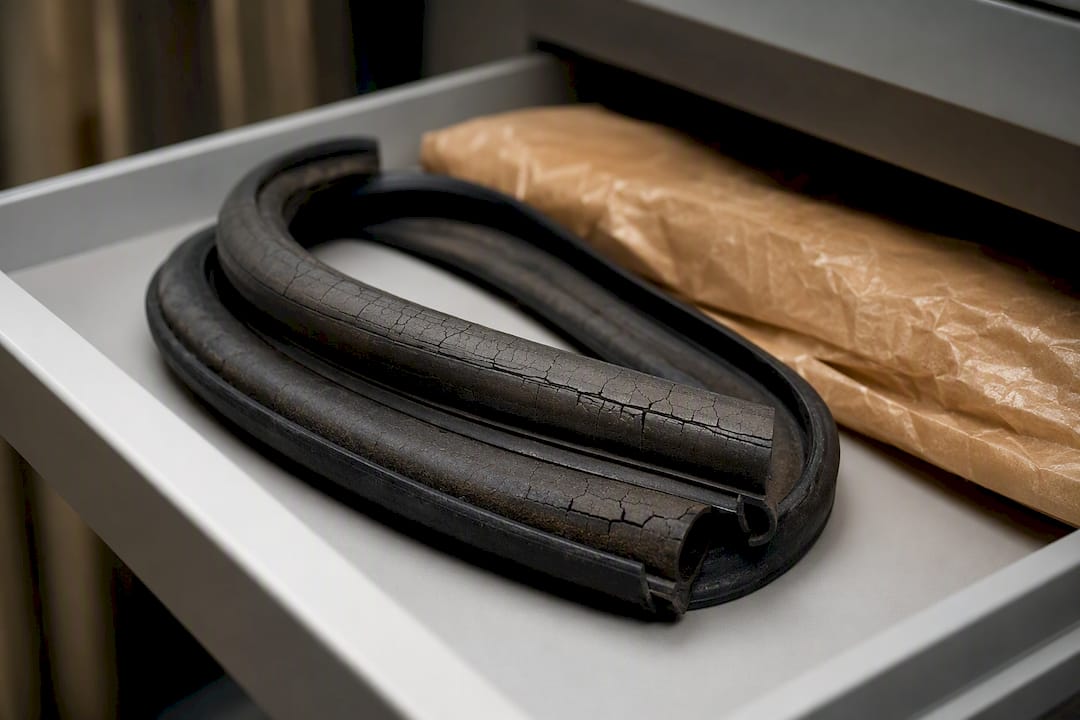Aged rubber seal showing storage deterioration