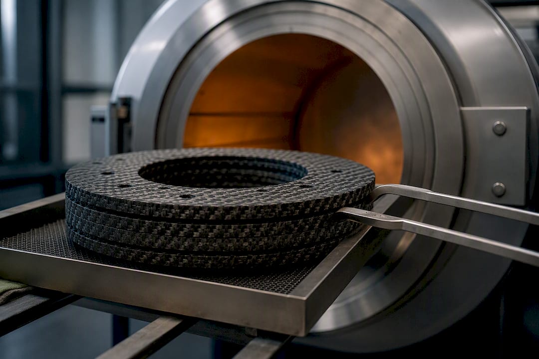 Carbon fiber preforms entering curing furnace