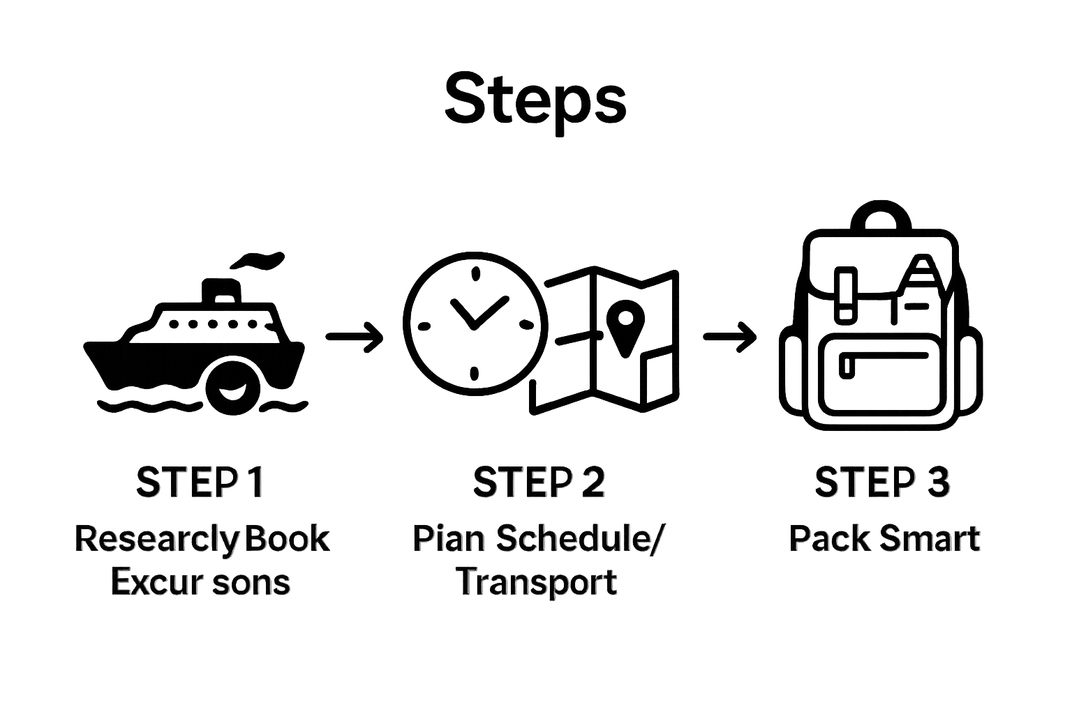 3-step infographic showing cruise research, planning, and packing process