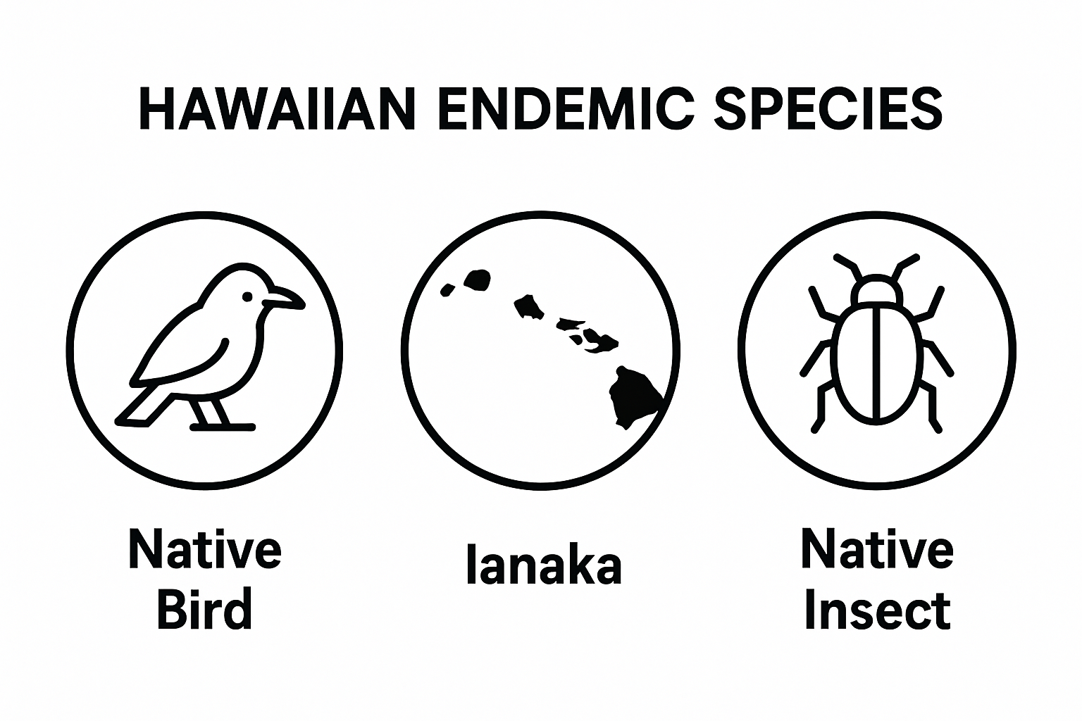 Infographic comparing three unique Hawaiian endemic species