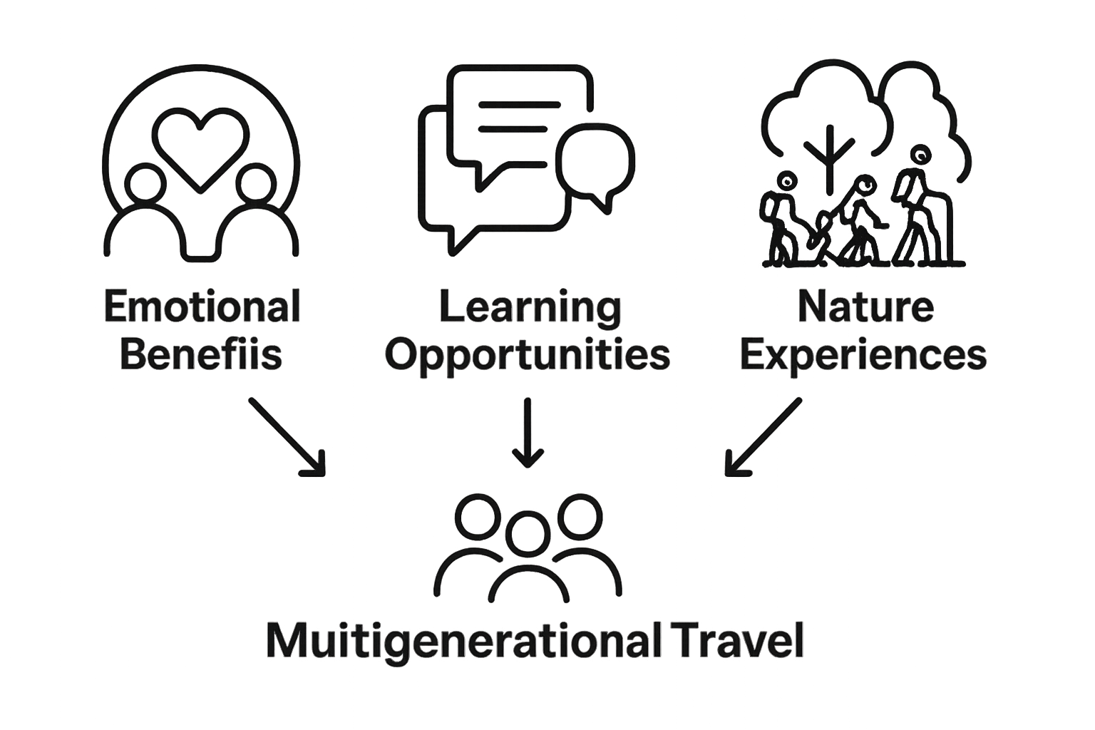 Infographic comparing emotional, learning, nature benefits of multigenerational travel