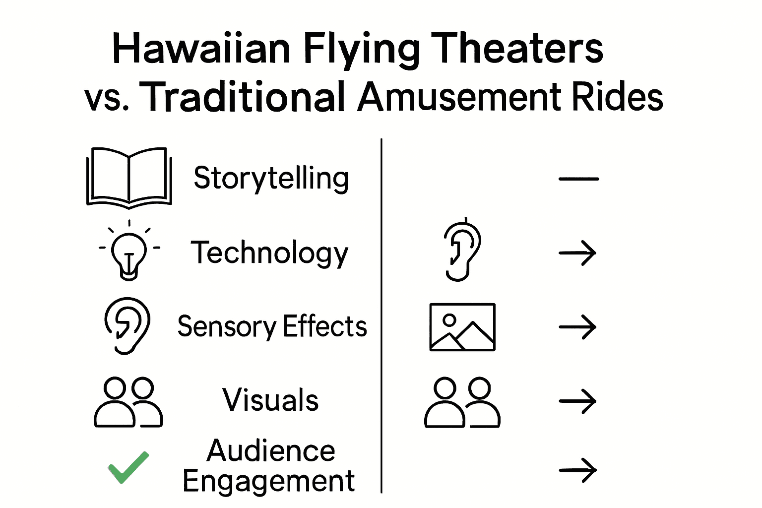 Infographic comparing flying theater rides and traditional amusement rides
