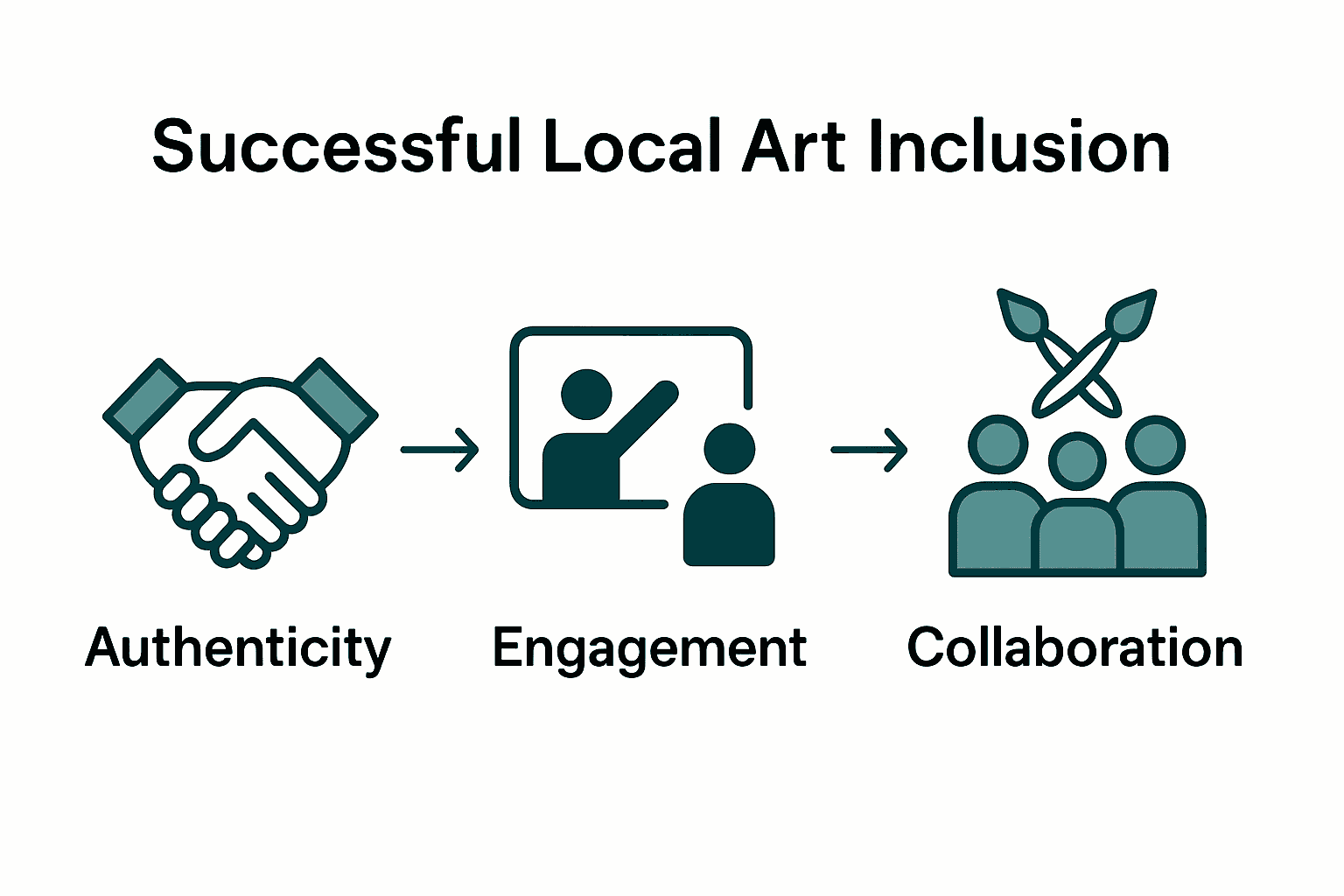 Infographic showing authenticity, engagement, and collaboration in local art inclusion