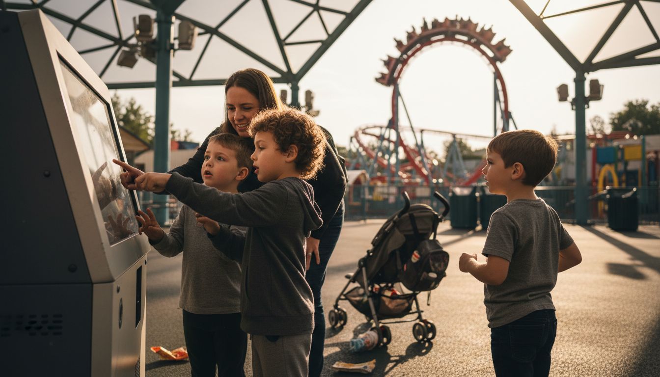 Kids playing at digital park game kiosk