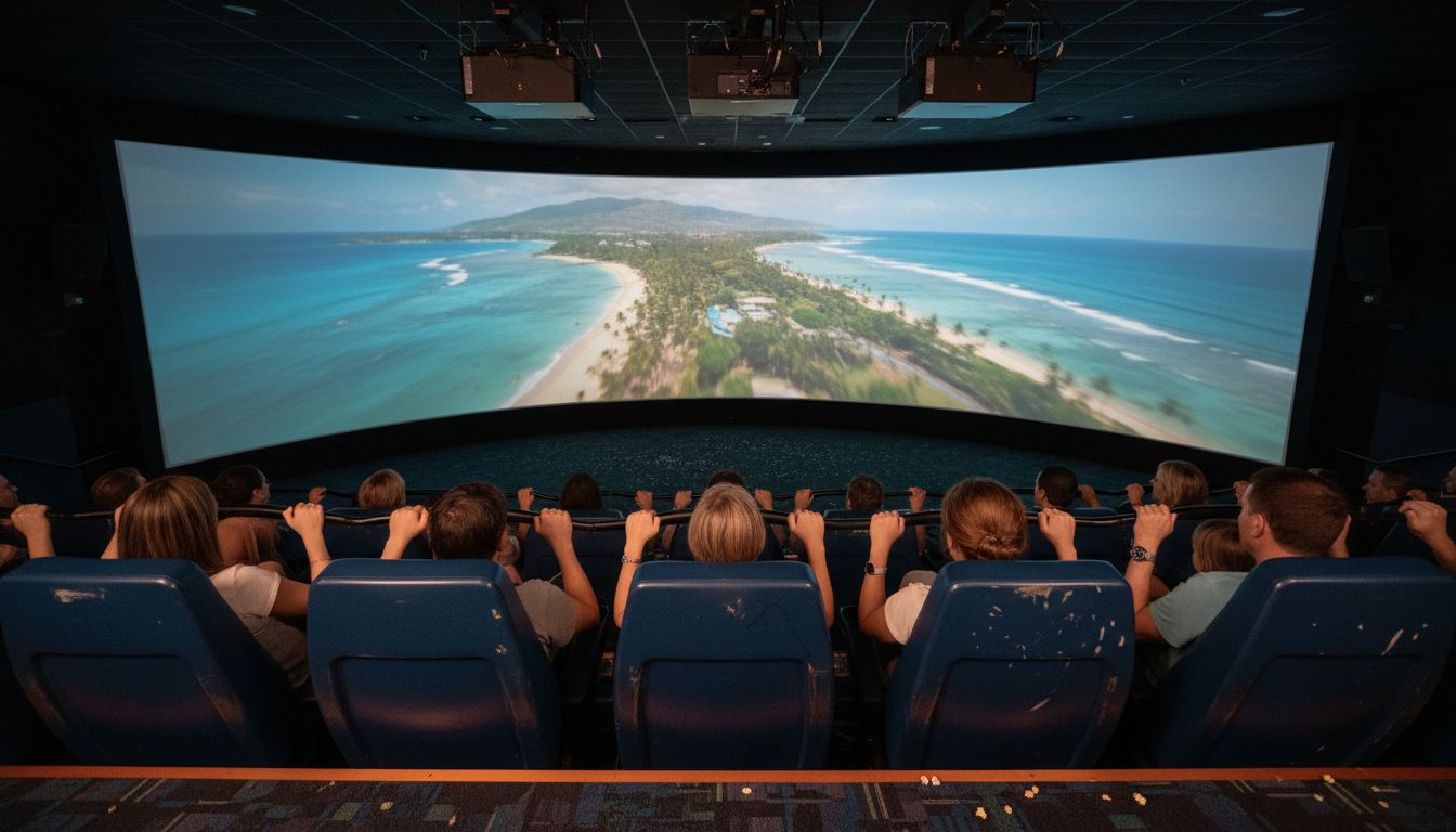 Guests seated in motion flying theater