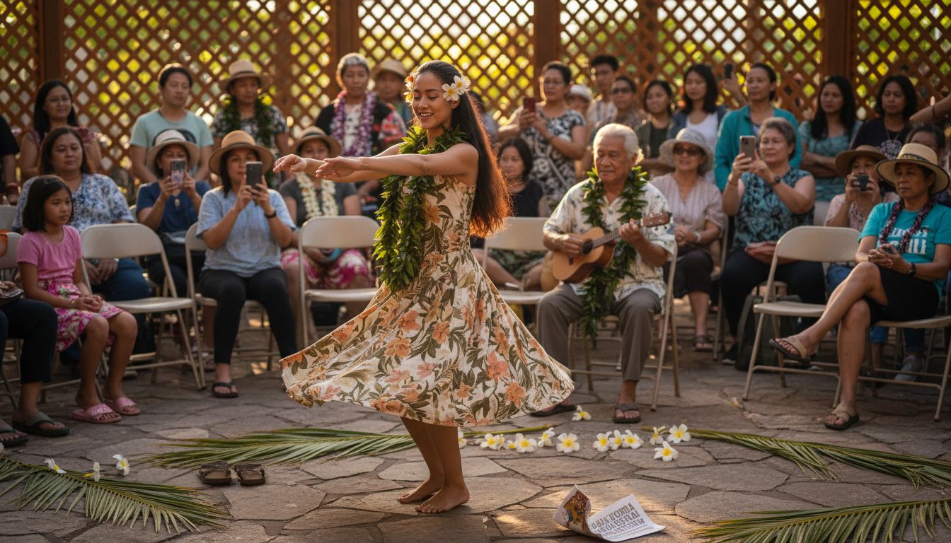 Hula dancer and musician at cultural center