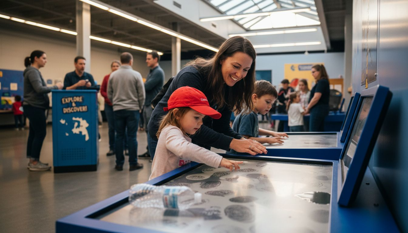 Family interacting with hands-on museum exhibit