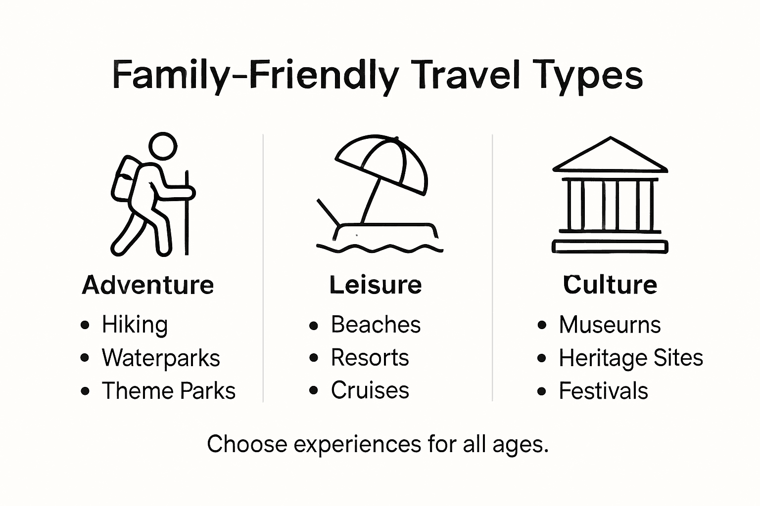 Infographic showing family travel experience types