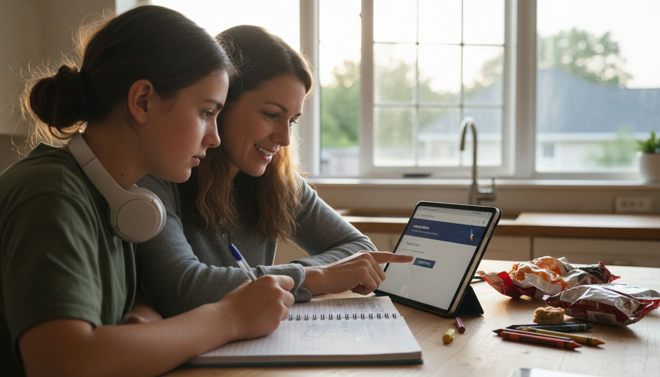 Mother and daughter reviewing ticket options