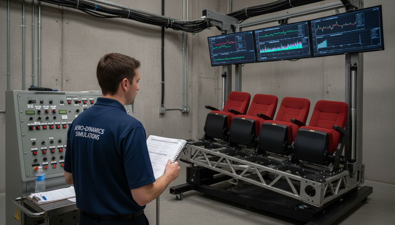 Technician monitoring flying theater motion system