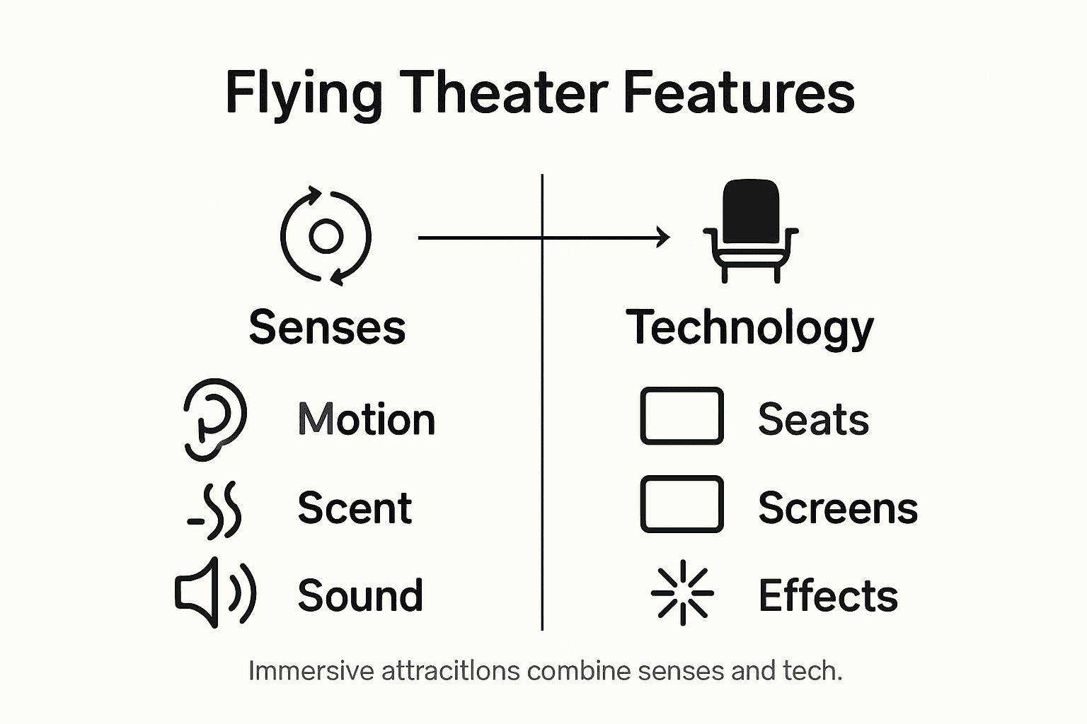 Infographic showing flying theater features and technology