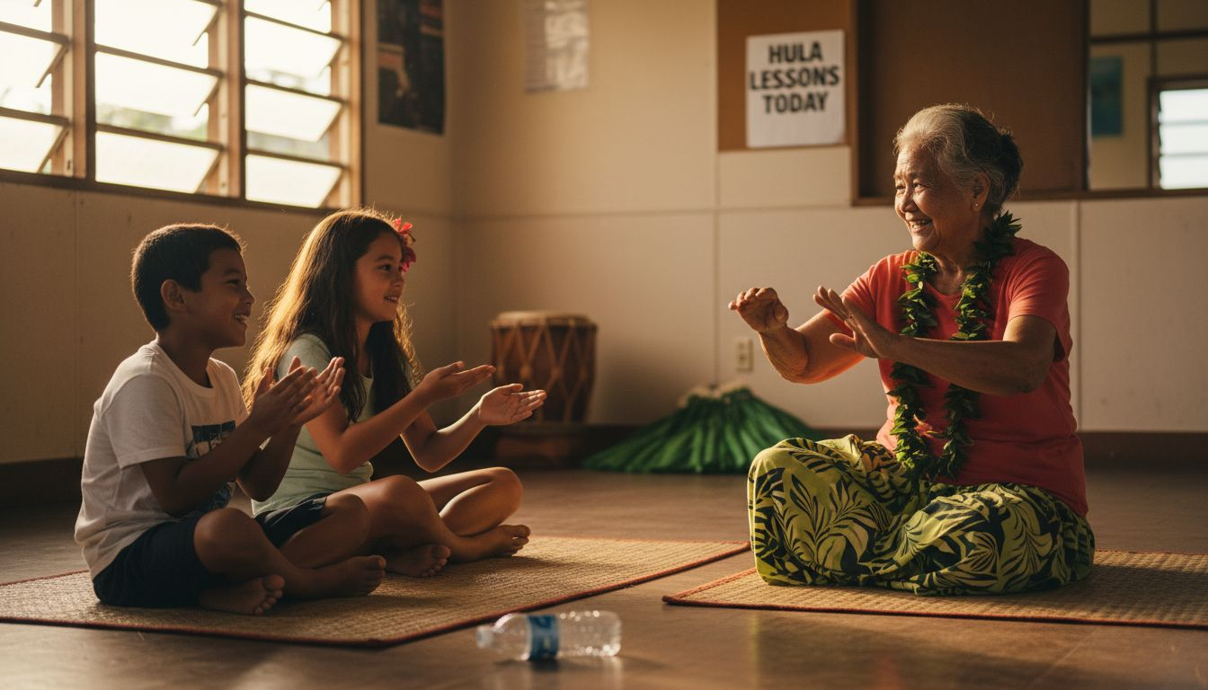 Children learning hula in Maui center