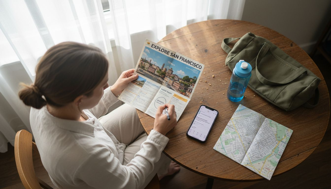 Tourist planning attraction visit at table