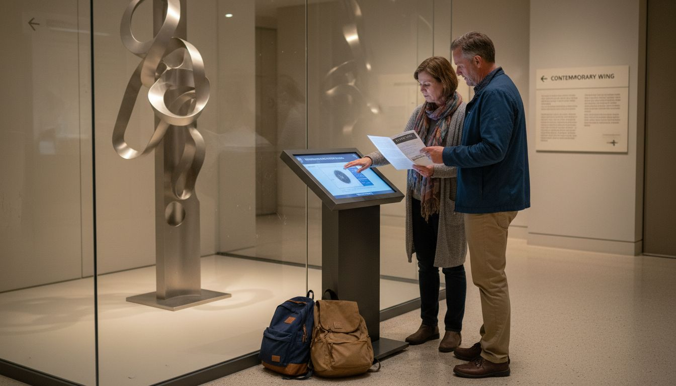 Tourists using museum digital exhibit