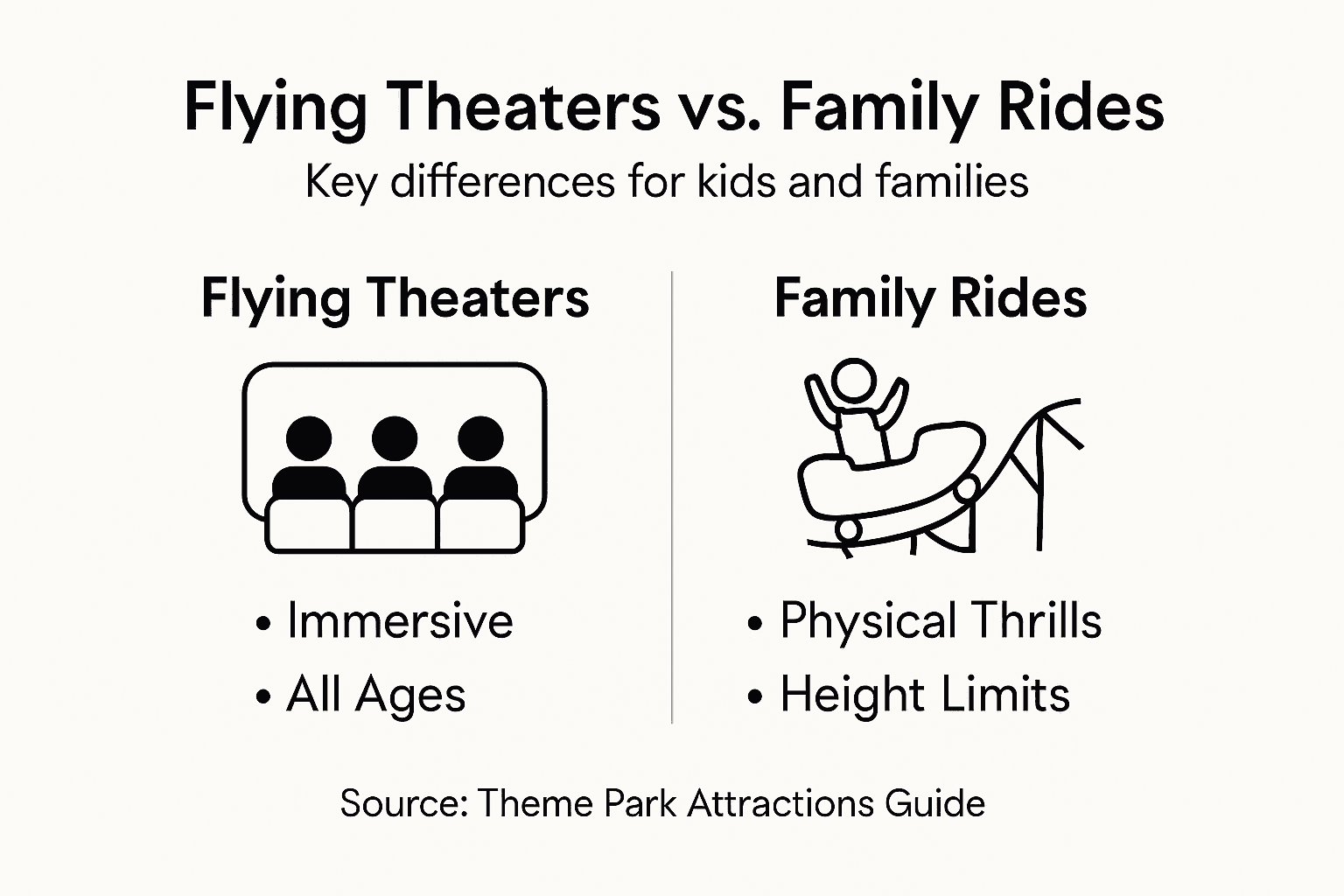 Infographic comparing flying theaters and family rides