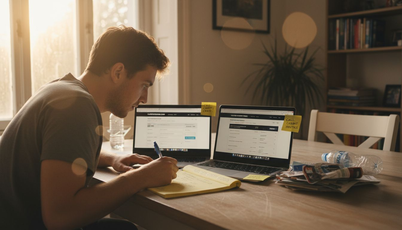Man comparing ticket booking websites side by side