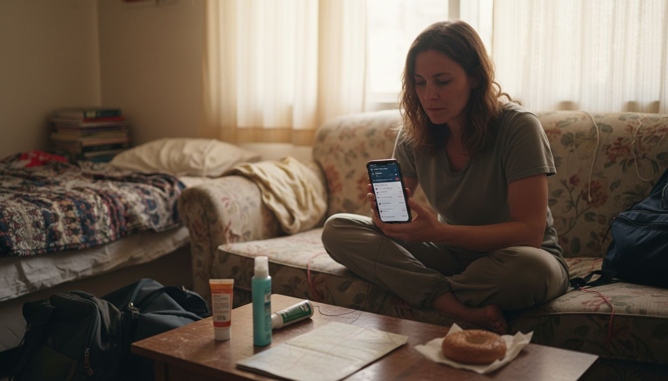 Woman comparing Hawaii flight prices on phone