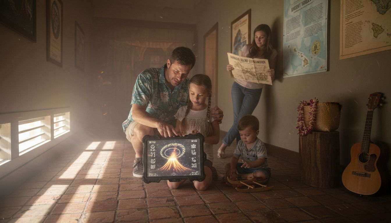 Family using tech in Hawaiian exhibit