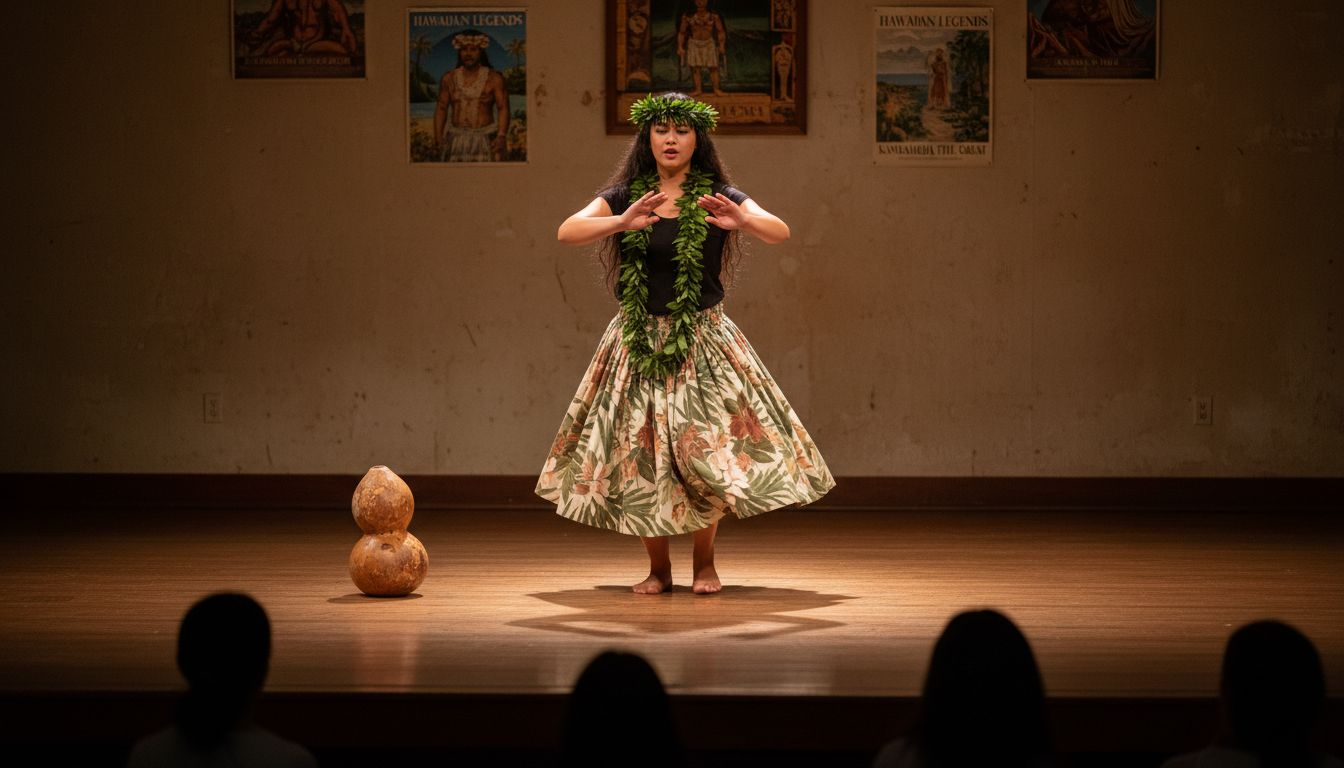 Hula dancer storytelling with expressive gestures