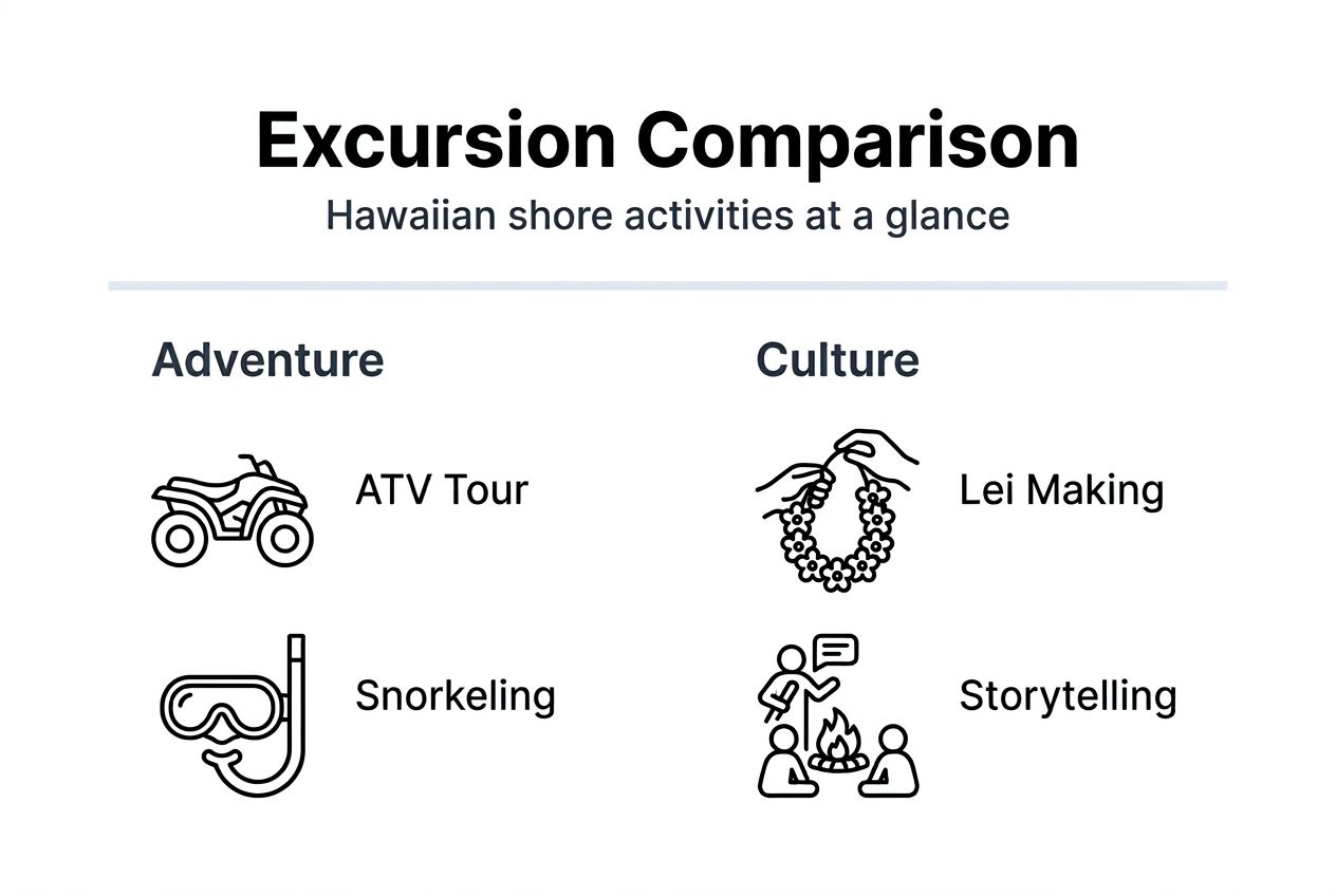 Infographic showing Hawaiian excursion types and features