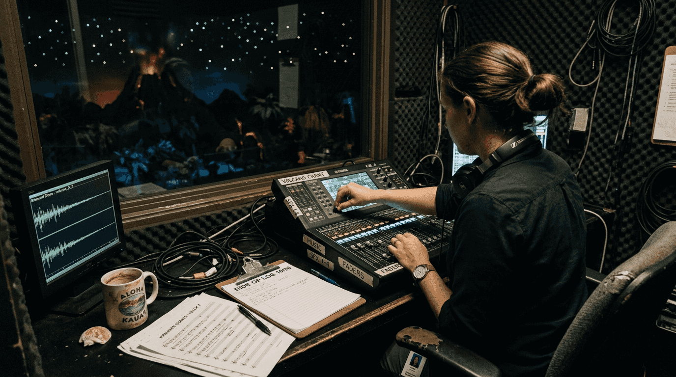 Technician working on ride audio setup