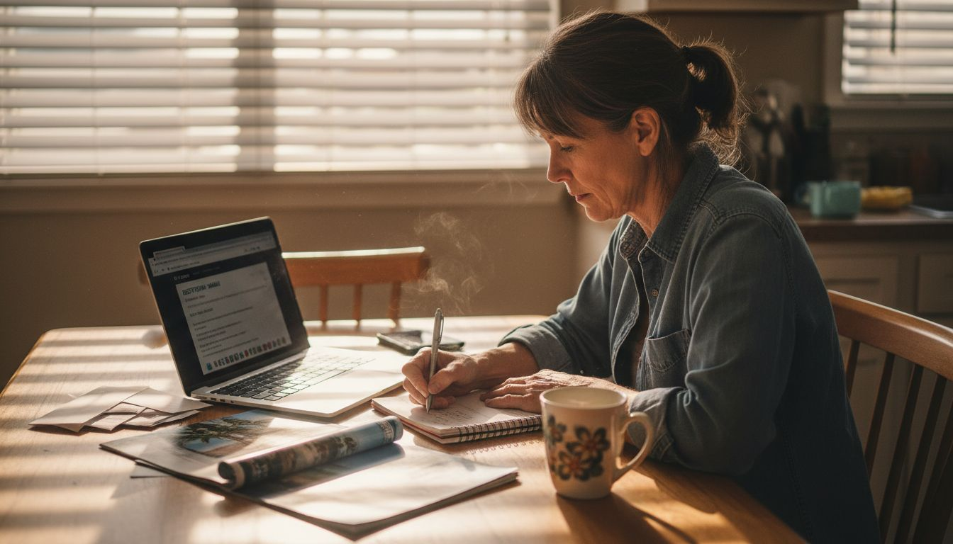 Woman planning Hawaii flights with laptop