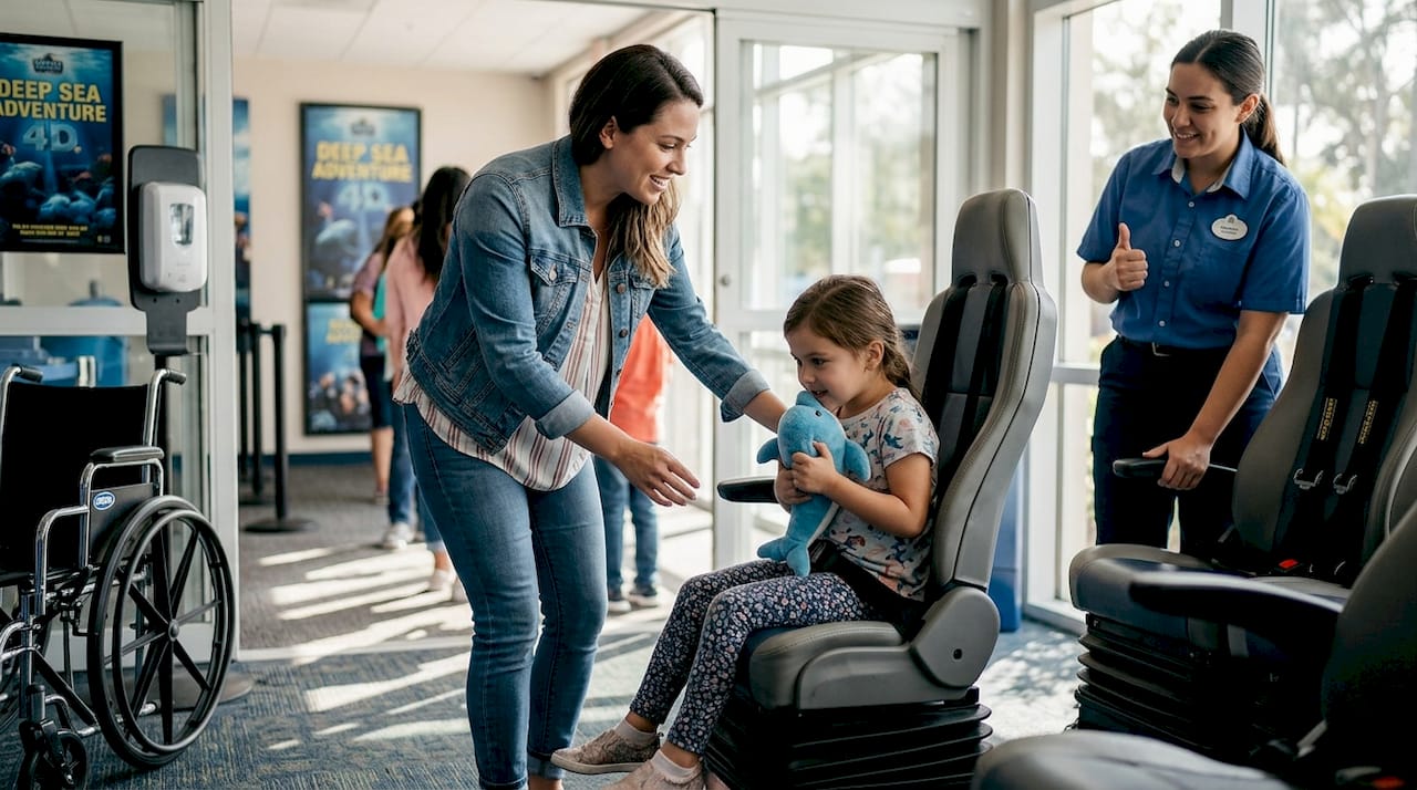 Mother and child prepare for themed ride