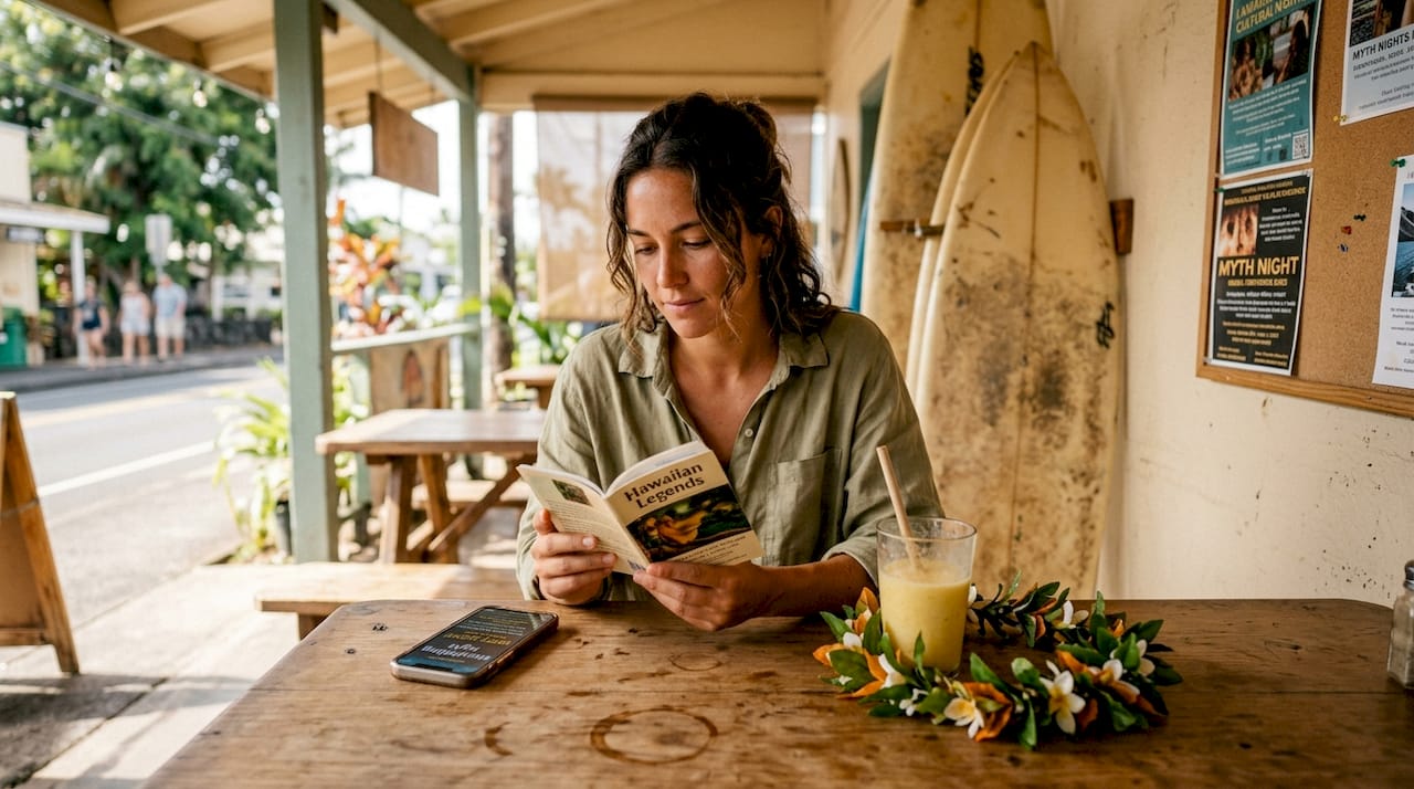 Woman preparing for Kona myth storytelling night