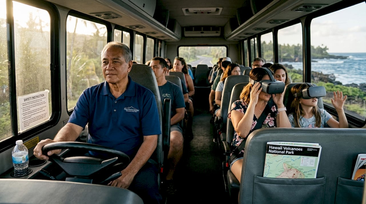 Passengers using XR on Hawaii tour bus