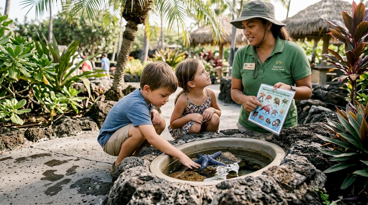 Children learning with tide pool touch tank