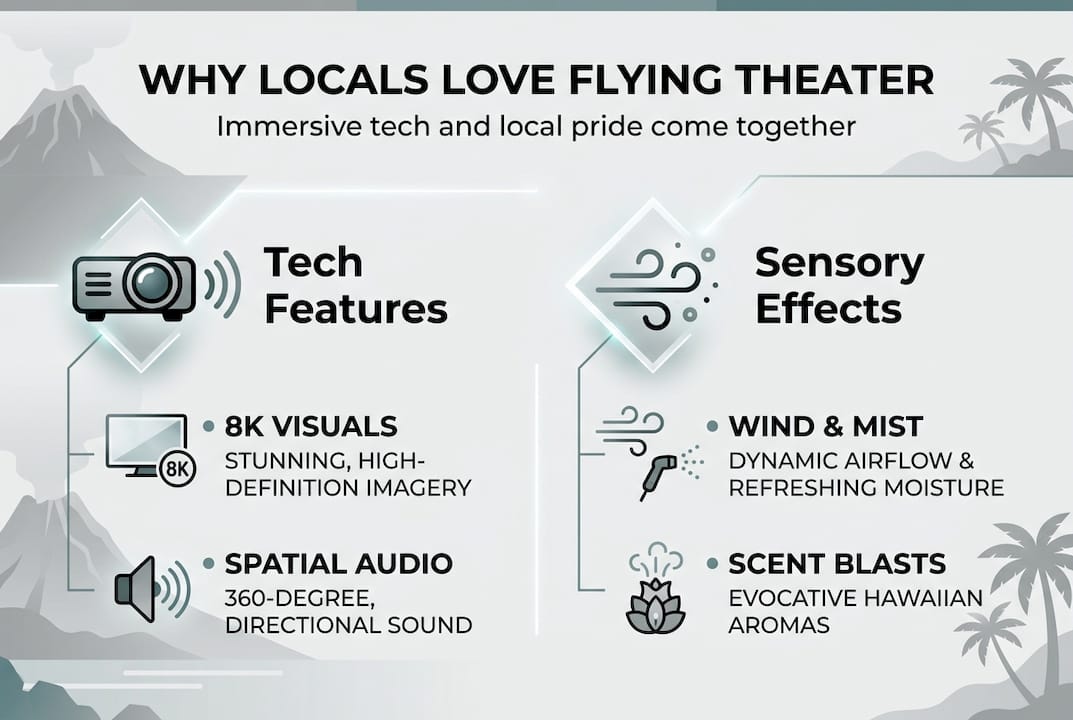 Infographic comparing tech and sensory flying theater features