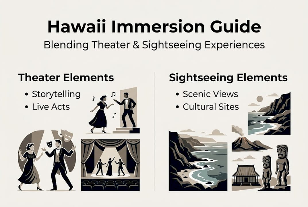 Infographic blending theater and sightseeing in Hawaii
