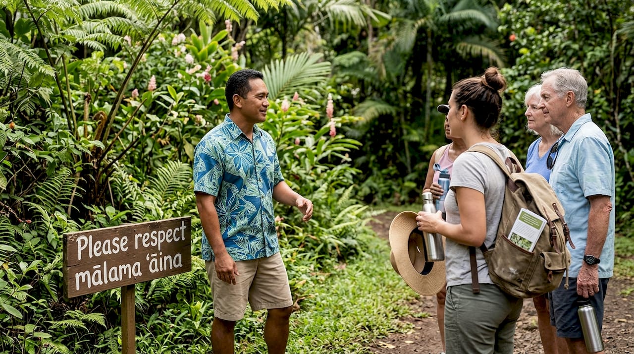 Guide briefing group on culture outdoors