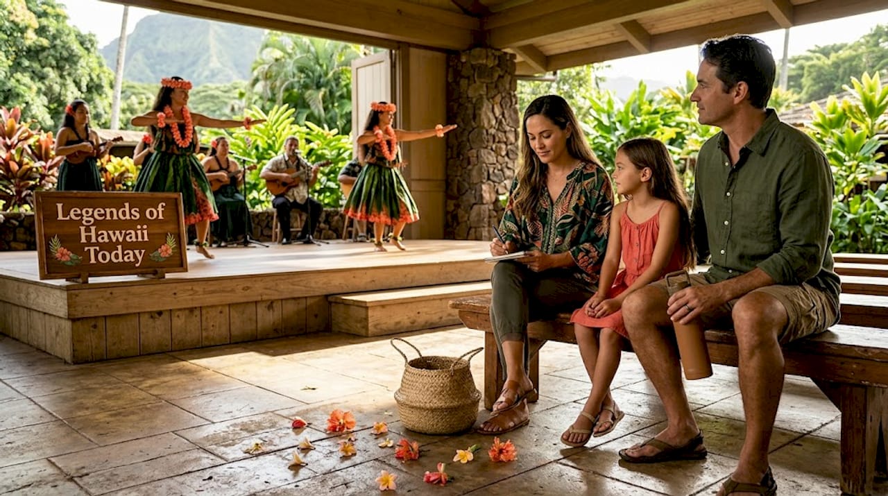 Family attending Hawaii culture performance