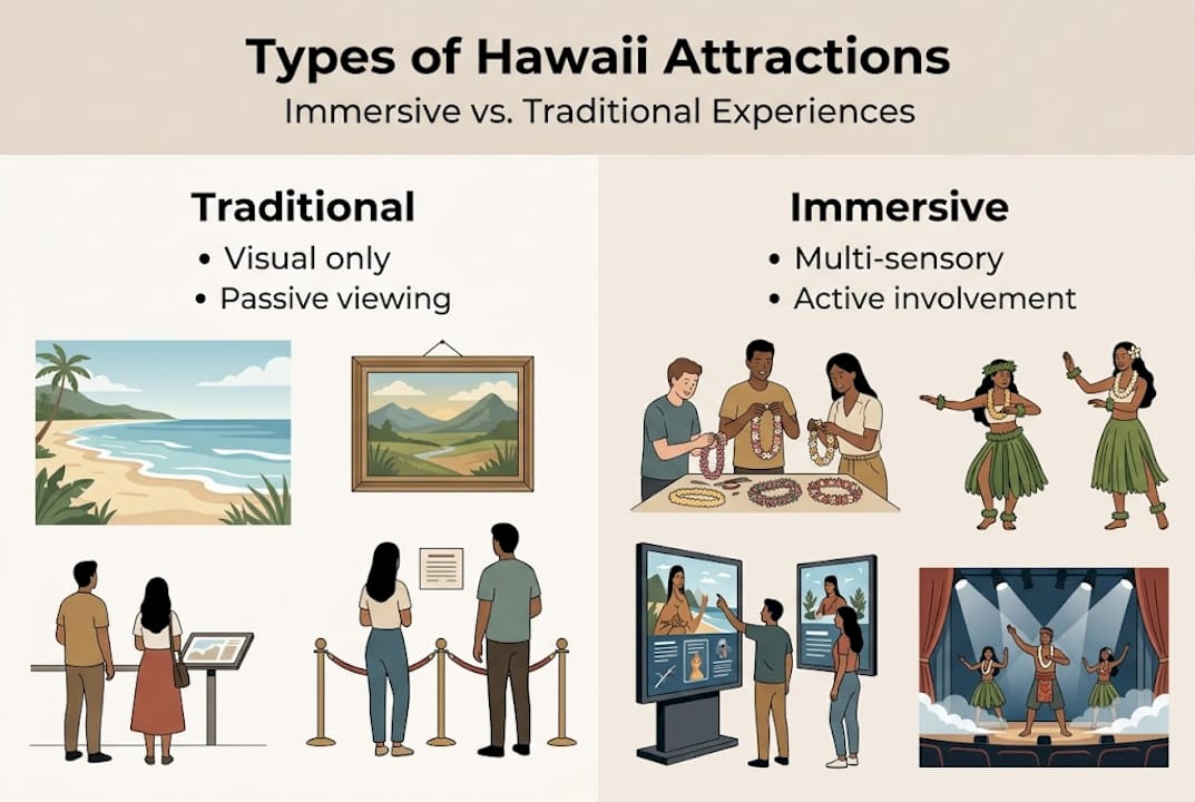 Infographic comparing Hawaii attraction types