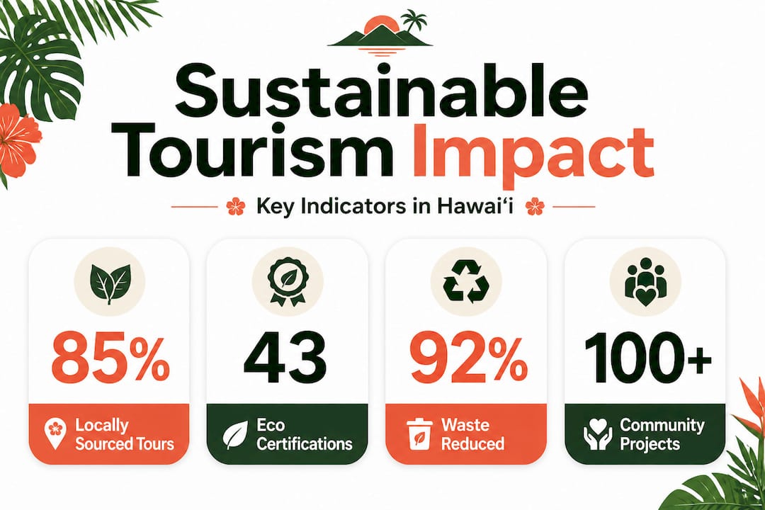 Sustainable tourism in Hawaii stat callouts infographic