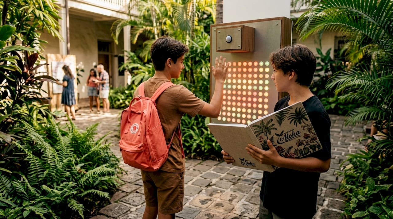 Teens activating interactive art installation