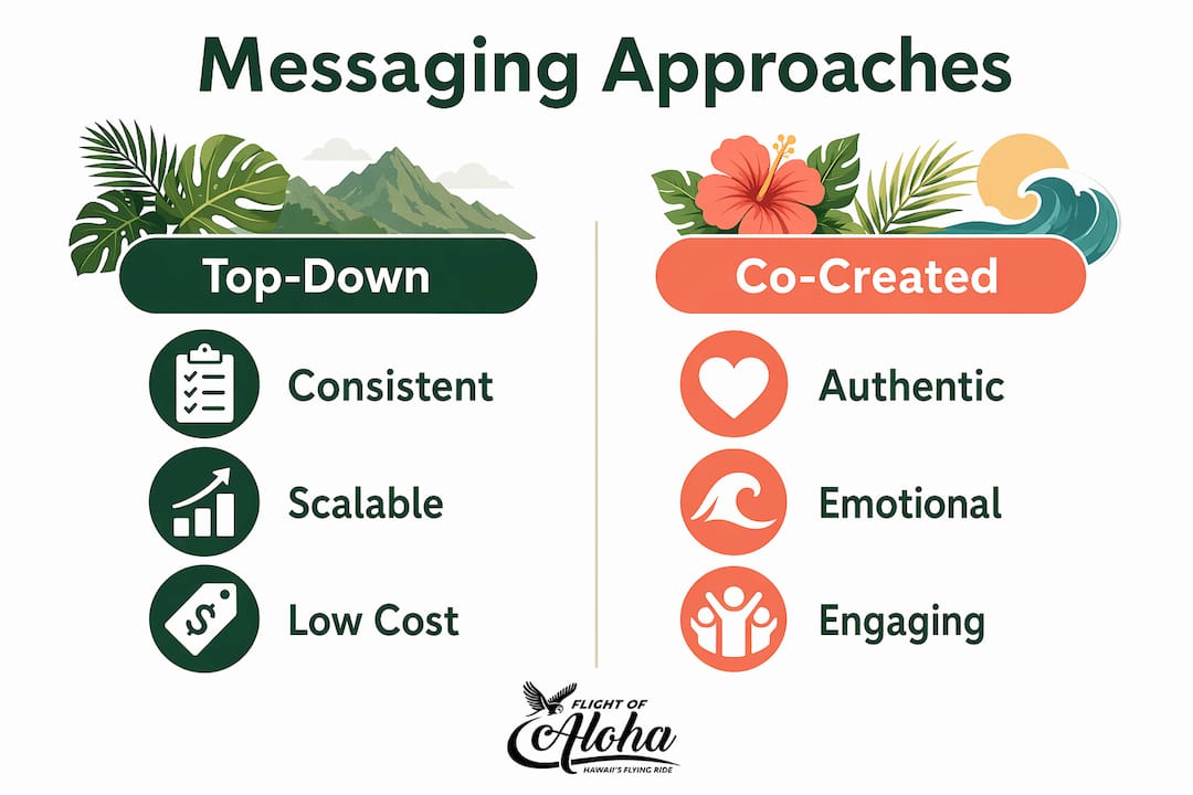 Infographic comparing top-down vs co-created messaging