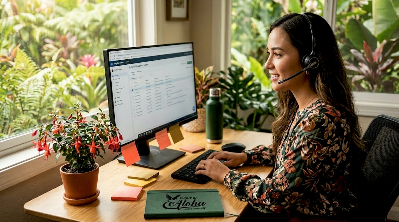 Customer service representative assisting client
